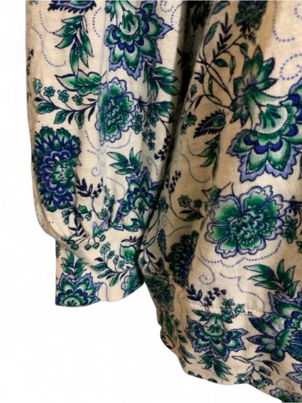 LOFT 100% Cotton Floral Print Knit Long Sleeve Crew Neck Pullover Blouse Sz M - Picture 4 of 8
